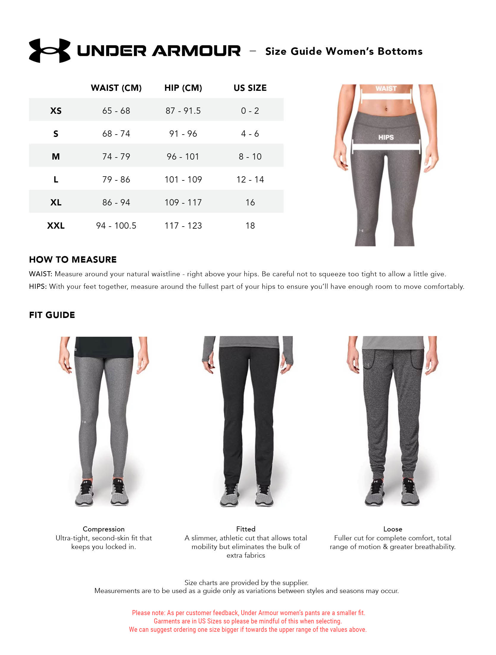 under armour-pants-womens size chart